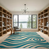 Teal Wave Swirl Coastal Area Rug