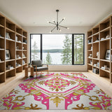 Opulent Pink Gold Floral Baroque Rug