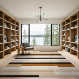 Washable Modern Geometric Striped Area Rug - Brown & Beige Earth Tones