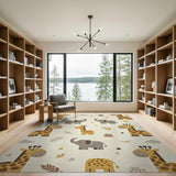 Playful Giraffe Elephant Nursery Rug