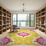 Vibrant Yellow Pink Floral Persian Area Rug