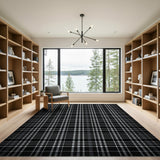 Bold Black White Plaid Check Area Rug