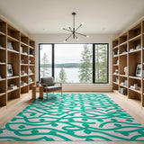 Teal Geometric Wave Hexagon Area Rug