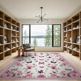 Vintage Pink Roses Butterflies Area Rug