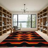 Bold Red-Orange Geometric Wave Area Rug