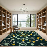 Teal Gold Molecular Geometric Area Rug