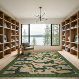 Green Gecko Lizard Heritage Tribal Rug