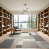Neutral Grey Beige Geometric Block Rug