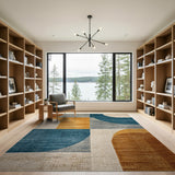 Teal Orange Curved Geometric Area Rug