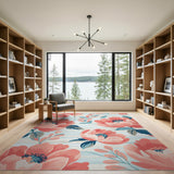 ODIKA Washable Pink Floral Area Rug - Low Pile Non-Slip Modern Flower Carpet