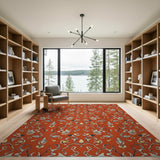 Vibrant Orange Persian Floral Area Rug