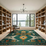 Multi-color and Patterns Teal Southwestern Geometric Area Rug