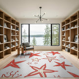 Vibrant Red Starfish Coastal Area Rug
