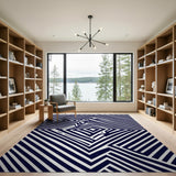 Navy Geometric Maze Geometric Modern Area Rug