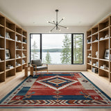 Southwestern Red Blue Geometric Diamond Rug