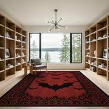Red Persian Rug with Black Bat Silhouettes