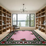 Pink Poinsettia Holly Border Area Rug