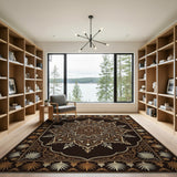Maroon Gold Mandala Traditional Persian Area Rug