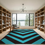 Teal Chevron Geometric Area Rug on Black