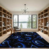 Mystical Blue Crescent Moon Stars Area Rug