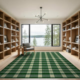 Rustic Farmhouse Classic Green Gingham Checkered Area Rug