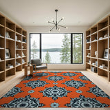 Orange Vibrant Orange Mandala Geometric Area Rug