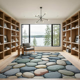 ODIKA Washable Pebble Stone Pattern Area Rug, Low Pile Non-Slip Nature Inspired Floor Mat