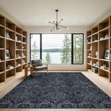 Black Floral Damask Area Rug
