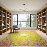 Vibrant Pink Golden Mandala Area Rug