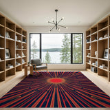 Geometric Modern Red Radiant Red Sunburst Geometric Area Rug