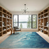 Teal Ocean Waves Shark Silhouette Rug