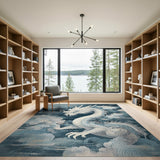 ODIKA Washable Oriental Blue Dragon Area Rug - Low Pile Non-Slip Aesthetic Art Carpet