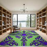 Purple Swirl Tribal Motif Green Area Rug