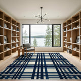 Navy Plaid Check Area Rug