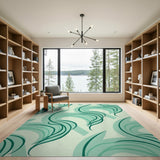 Teal Mint Abstract Wave Area Rug