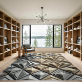Faceted Geometric Diamond Area Rug Grey Gold