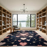 Starry Pink Heart Constellation Area Rug