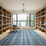 Blue Gray Plaid Woven Area Rug