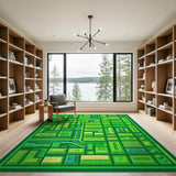 Green Pixelated Cityscape Geometric Rug