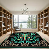 Teal Compass Rose Oriental Area Rug