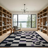 Purple Black Geometric Abstract Area Rug