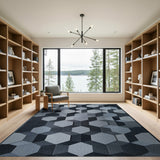 Grey Modern 3D Hexagon Grey Area Rug