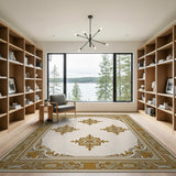 Ornate Gold Floral Cream Area Rug