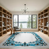 Intricate Blue Persian Floral Border Rug
