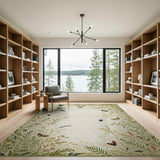 Cream Botanical Border Area Rug with Butterflies Bees