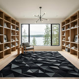 Faceted Geometric Triangle Area Rug - Black White