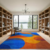 Vibrant Blue Orange Abstract Wave Rug