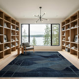 Navy Blue Abstract Mountain Wave Area Rug