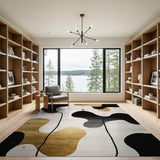 Washable Modern Abstract Area Rug - Black & Gold Low Pile