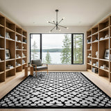 Geometric Modern Black and White Intricate Black White Geometric Lattice Rug